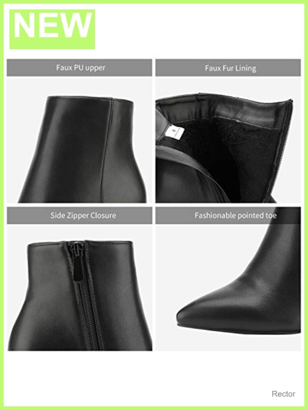 Chunky Heel Ankle Booties Faux Leather Zip Faux Fur Lining - Picture 3 of 6